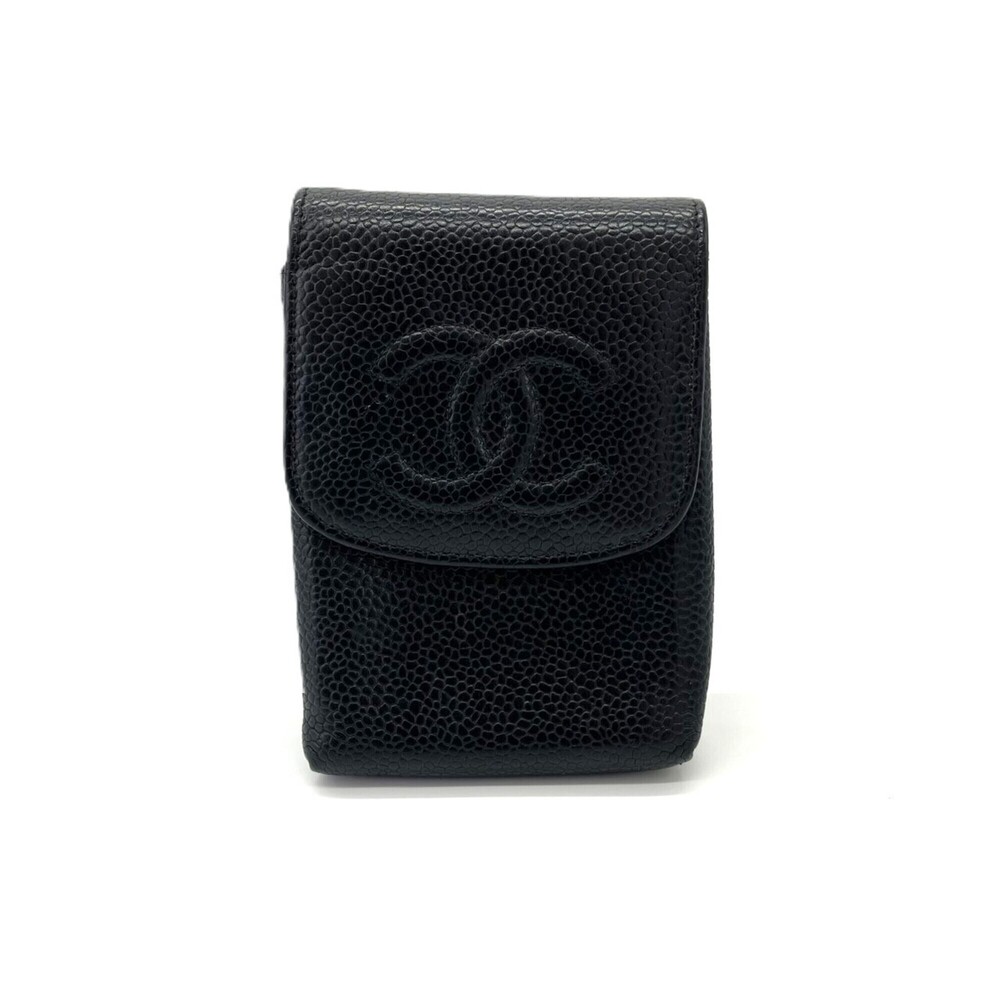Chanel cigarette case, caviar leather, Coco Mark pouch, black, serial number 9.